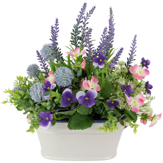 12&#x22; Lavender &#x26; Mixed Spring Floral in Weathered Ceramic Pot